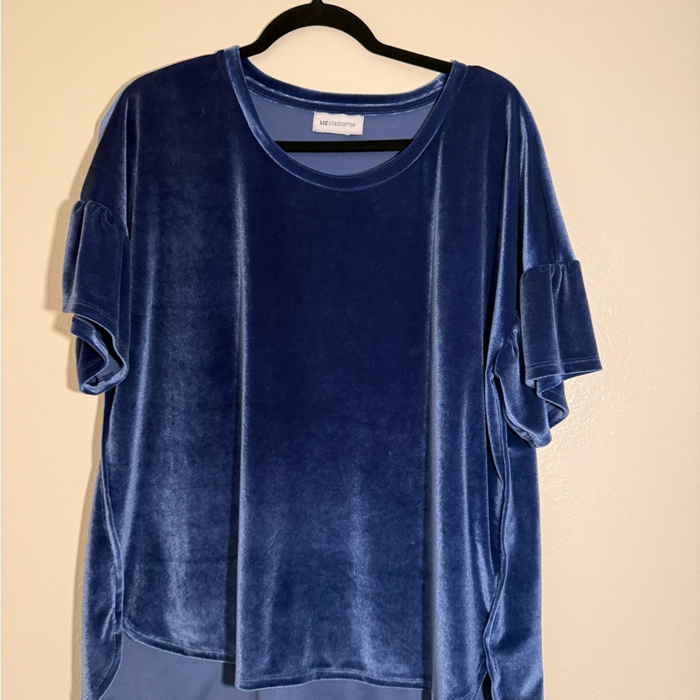 Liz Claiborne Velvet Short Sleeve Top - Rich Blue